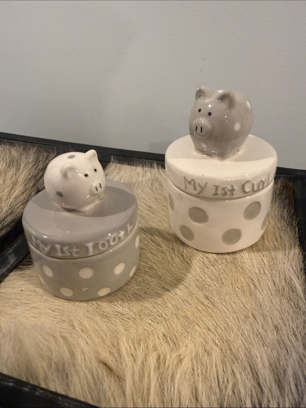 Neutral Polka Dot Piggy Keepsake Jar - Set of 2